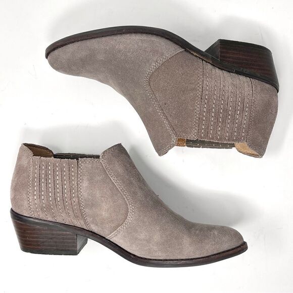 Lucky Brand Folley Taupe Suede Leather Pull On Low Block Heel Bootie 7.5 - Picture 5 of 11